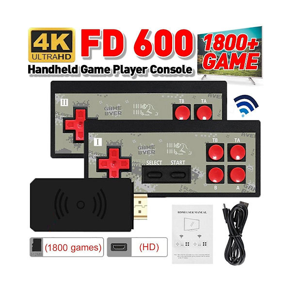 Fd600 Videospillkonsoll Innebygd 1800+ Spill Retro Spillkonsoll 40+ Emulatorer Håndholdt Spillkonsoll
