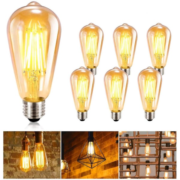 2024 Vintage glödlampa 6 st Edison glödlampa E27 Edison led glödlampa glödlampor Antik glödlampa [DB]