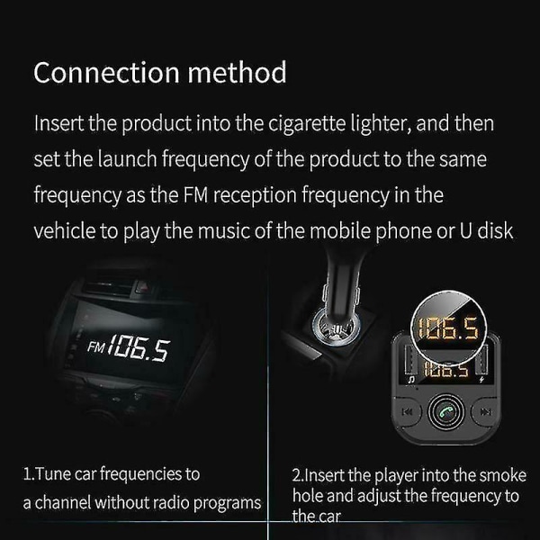 2.1a 1a Dual-usb billader Bluetooth 5.0 bilsett trådløs FM-sender Musikk spiller håndfri