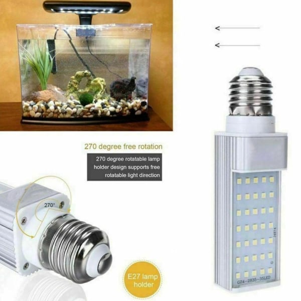 2x Fishpod Hvid Plante Akvarium 7w Gro Lys Led Tank Fisk Koraller Pære E27 Lampe Db