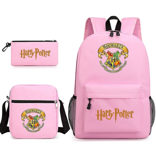 Barns Harry Potter tredelad skolväska med printed stor kapacitet utomhusryggsäck#1 DB pink