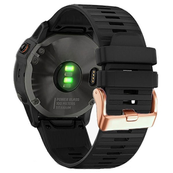 Urremme til Garmin Fenix 7S / 6S Pro / 5S Plus / Instinct 2S, vandrette stribede silikone 20mm rem med rosaguld spænde [DB] Black
