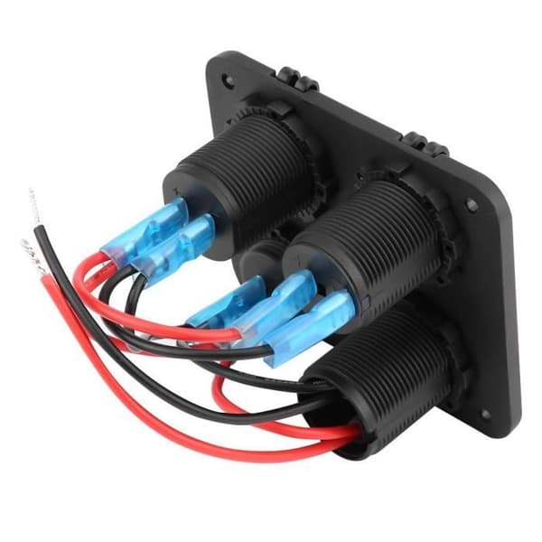 Vippebryter - 4 paneler - Dobbel USB-lader - Blå LED voltmeter - IP65 vanntett Blue, Green