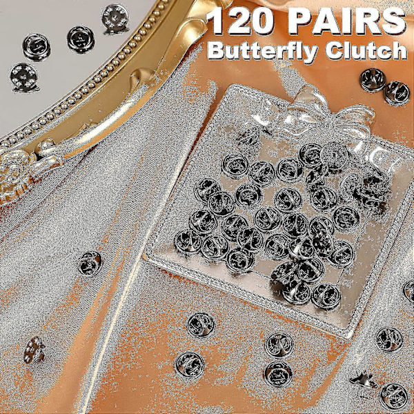 120 Par Butterfly Clutch Tie Tacks Nålbagside Kompatibel med 8 mm Lange Blanke Pins til Håndværk (sølv) db Black