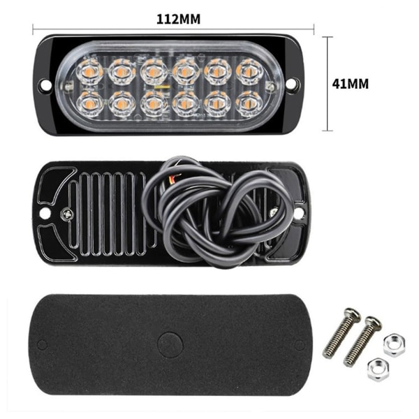 12 Led-stroboskooppi varoitusvalo Helppo asentaa Ilmaisinlamppu Kuorma-auton lisävarusteiden toimitukseen  [dB} Red Light