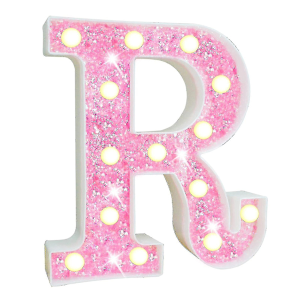 LED-bogstavlys med glitter, glitrende alfabet-skilt med ophængningshul, nattelys, fest, bryllup, boligindretning, LED-lys [DB] R