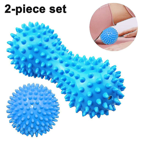 Spike Peanut Roller + Igel Fotmassageboll Set - Djup Muskelvävnad [DB] Blue