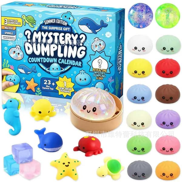 Rolig Mjuk Squishy Klämbar Dumpling 24 Dagars Adventskalender - Dekompression Fidget Leksaker Sortiment