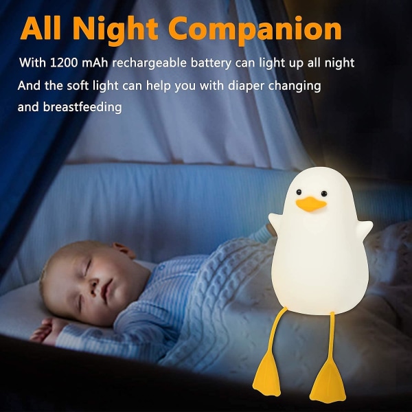 Duck Night Light för barn, Söt Mås Silikon sänglampa för barnkammare, Abs+sil, Touch Control, Bärbar och Uppladdningsbar Dimbar [DB]