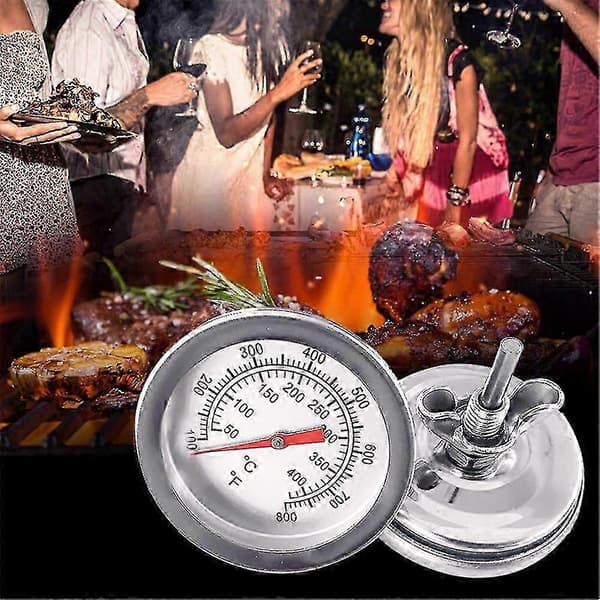 2 stk. BBQ Temperaturmåler Grill Røyker Rustfritt Stål Grilltermometer 50-400 [db]