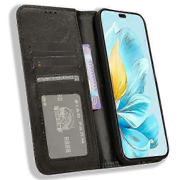 Plånbok Läderfodral med Ställ för Honor 200 Lite [DB] Black