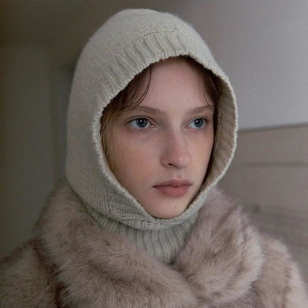 2024 Högkvalitativ Ull Kvinnors Stickad Mössa Balaclava Hatt Höst Vinter Hattar Koreansk Designer Varm Pullover Snood Hatt Krage Bonnet DB Beige 56-59cm