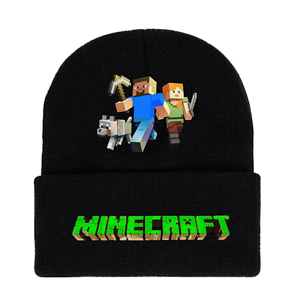 Minecraft Speltryckad Beanie Stickad Mössa Barn Pojkar Flickor Unisex Trend Klassisk Vinter Ull Varm Skidmössa Vändbar Present DB B