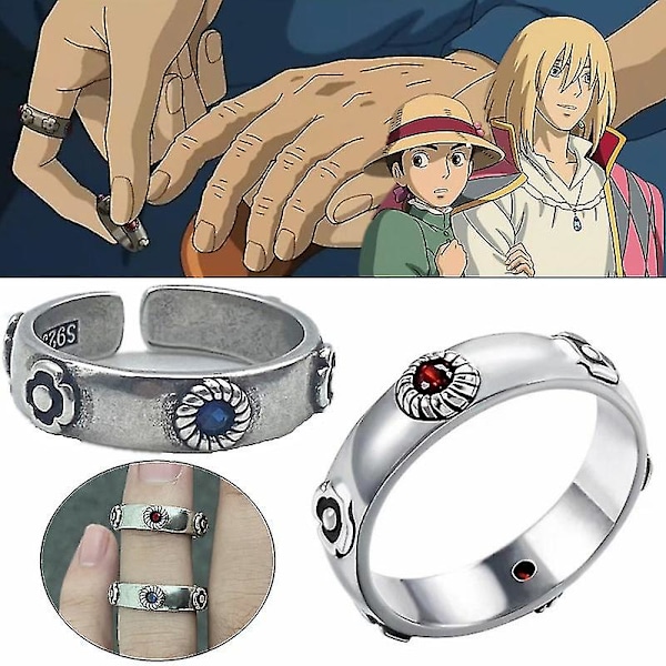 Anime Howl's Moving Castle Cosplay Ring Hayao Miyazaki Sophie Howl Kostumer Unisex Metal Ringe Smykker Prop Tilbehør Gave (FW) 1Pair Red with Blue