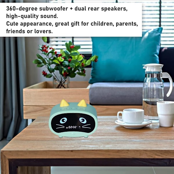 Mini Multifunktionell Cartoon Högtalare, Barn Söta Kattunge Öron Design Digital Väckarklocka, FM Radio, Dubbla Bakre Högtalare Bluetooth Minneskort [DB]