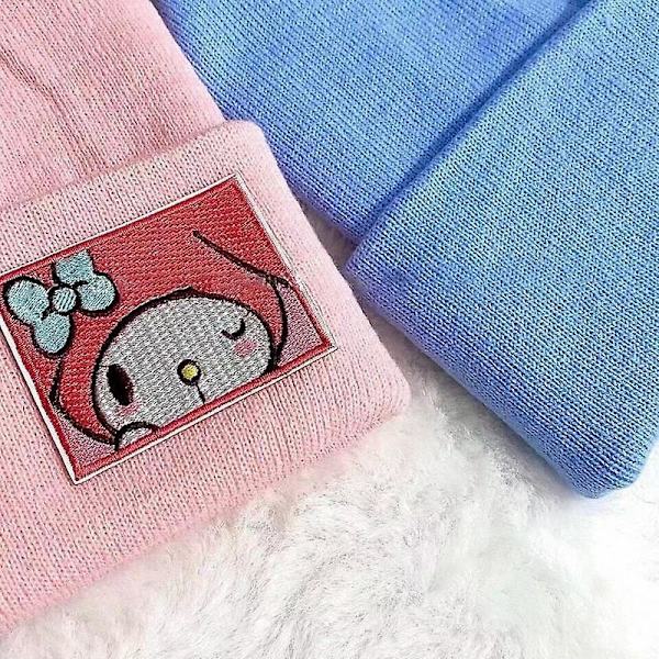 Kawaii Sanrioed Melody Cinnamoroll Kuromi Kirjonta Neulehattu Anime Söpö Piirretty Talvi Lämmin Parihattu Ystävänpäivälahjat [DB] kuromi