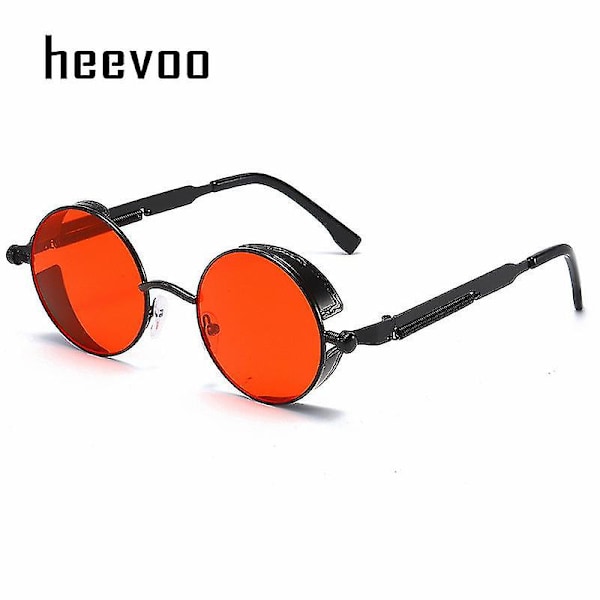 Metalliset Steampunk-Aurinkolasit Miehille ja Naisille Muodikkaat Pyöreät Lasit Merkkisuunnittelijan Vintage-Aurinkolasit Korkealaatuiset Oculos De Sol 2024 [DB] Black Red 1 pcs