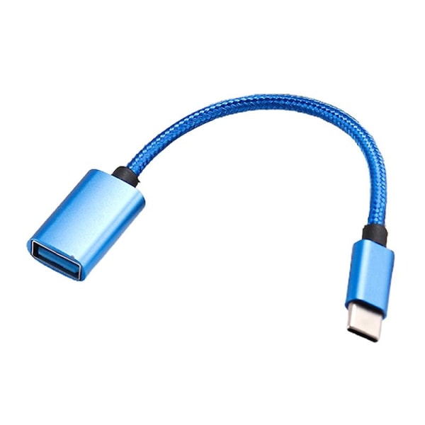 Nylon flettet Otg Adapter Usb Datakabel Mikro Adapter Kabel U Disk Adapter Kabel Jikaix Blue