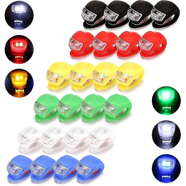 16/24 stk. LED Cykellygte, Clip-On Cykellygter, For- og Baglygte Sæt i Silikone, Vandtæt Cykellygte Forlygte Baglygte Sikkerhed For [db] 6 Colours