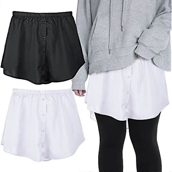 2 Pak Kvinders Skjorteforlængelser, Mini Skørt, Bluse Skørt, Petticoat Forlænger Falsk Top Kant Skjorte Mini Underskørt - God kvalitet db Black white XXL