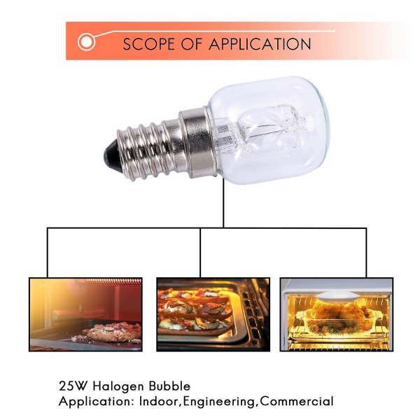 E14 Højtemperaturpære 500 Grader 25W Halogen Boble Ovn Pære E14 250V 25W Quartz Pære Db Transparent