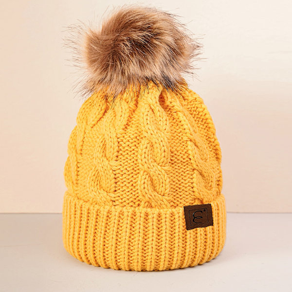 Vinter Oversized Ensfarget Kabelstrikket Pom Pom Beanie, Valentinsgave til henne db Yellow One Size Fits All
