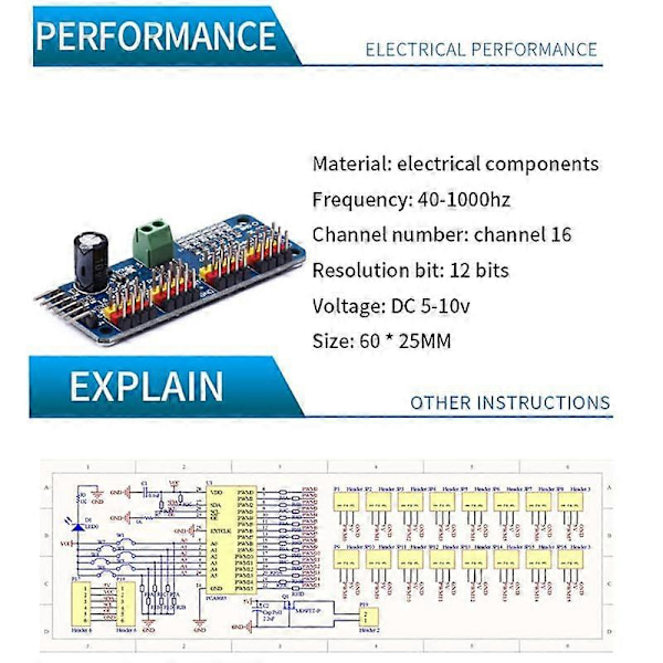 PCA9685 16-kanals 12-bit PWM Servo Motor Driver I2C-modul för eller Shield-modul Servo Shield DB Blue
