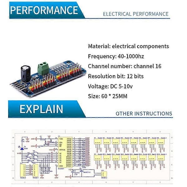 PCA9685 16-kanals 12-bits PWM Servo Motor Driver I2C-modul for eller Shield Module Servo Shield DB Blue