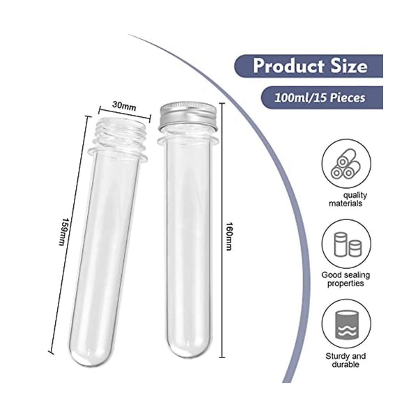 15 st 100 ml genomskinliga plastprovrör med skruvlock och 1 rengöringsborste - Gumball Candy Tubes för [DB] Transparent