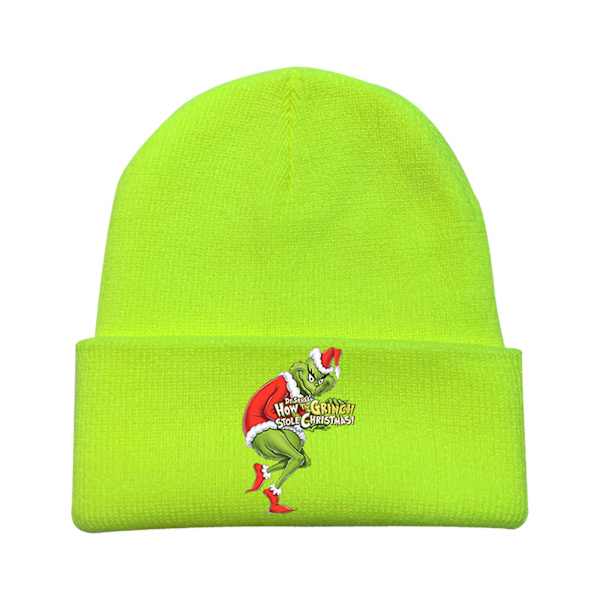 Hvordan Grinch Stjal Julen Strikket Beanie Hat Unisex Mænd Kvinder Vinter Varmt Hat {Db} Fluorescent green E