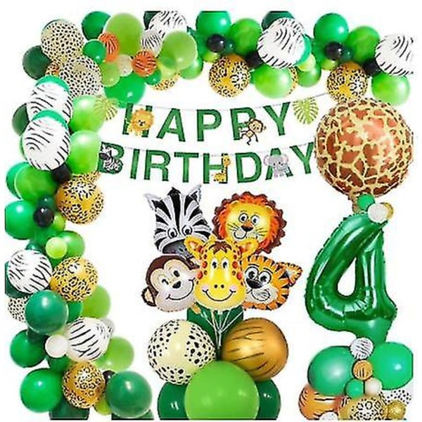 Jungle Safari temafestpynt 67 stk/sæt inklusive dyrefolieballoner, tillykke med fødselsdagen banner [DB] Number 4