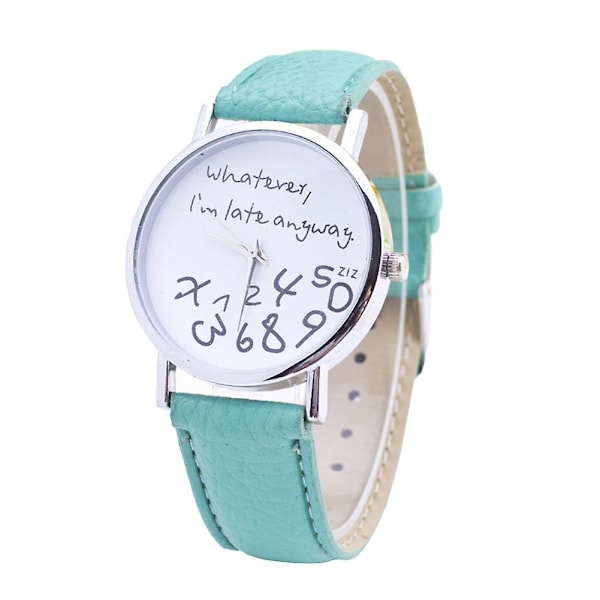 Whatever Im Late Anyway Letter Rund Urtavla Faux Läder Rem Kvarts Klocka [DB] Green