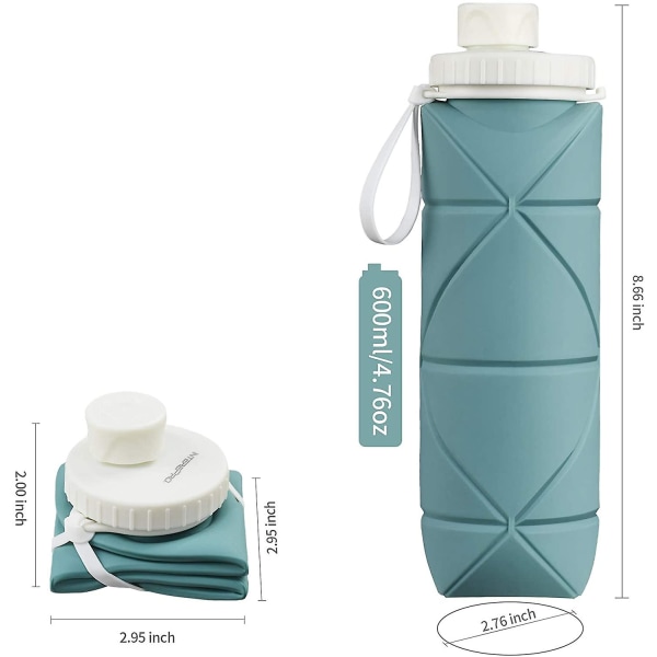 Silicone Folding Water Cup Outdoor Sports Water Bottle Portable Compression Travel Cycling Cup 600ML Eucalyptus Green