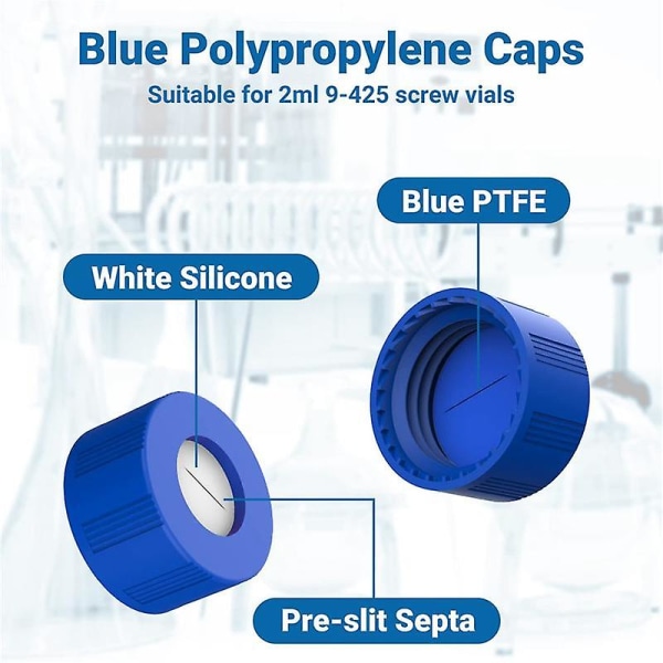2 ml autosampler hætteglas, pakke med 100 - Hplc hætteglas 9-425 klare hætteglas med blå skruelåg, blå hvide se