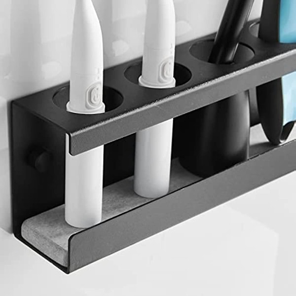Tandborsthållare i aluminiumlegering, elektrisk tandborsthållare, ingen borrning krävs, för elektriska tandborstar{DB} Black 4 Holes