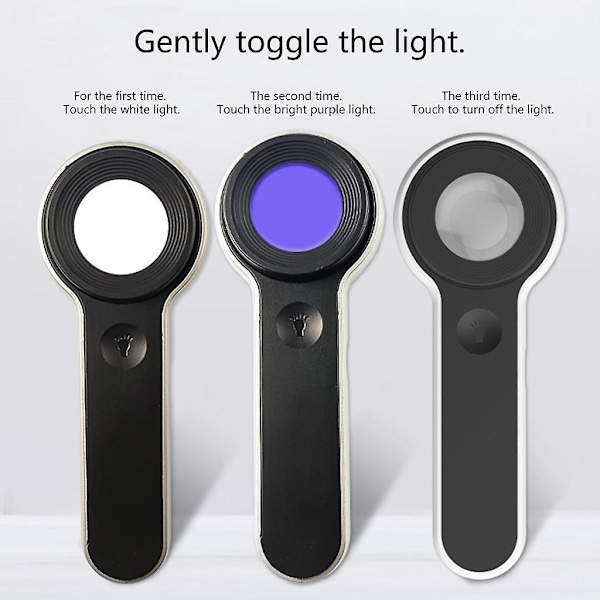 LED Lys 10X Håndholdt Smykkelup Forstørrelsesglas Læse Lup Glas [db]