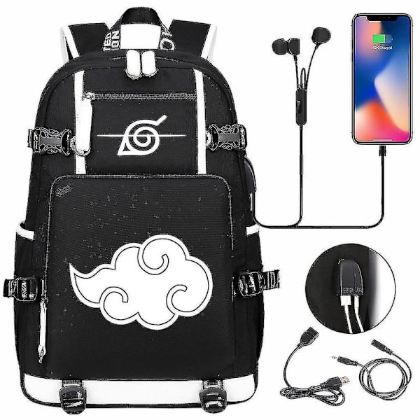 Anime Naruto Akatsuki Itachi Sharingan reppu USB-lataus lukiolaisille koululaukut kapasiteetti matkalaukku kannettavan tietokoneen olkalaukut DB Beige