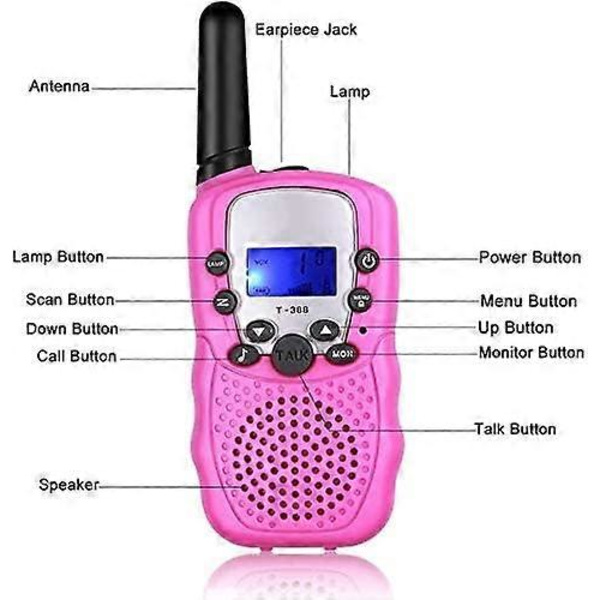 2 x Walkie Talkie för Barn, 2-vägsradio med 8 Kanaler LCD-skärm Ficklampa VOX 10 Ringsignaler Kanalås Talky db-gåva