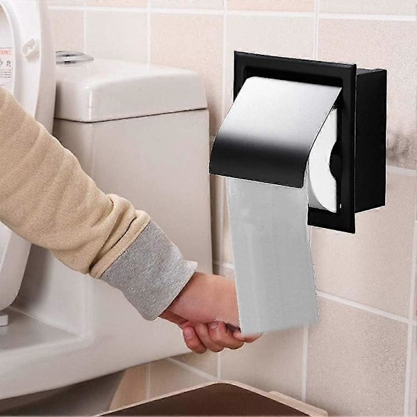 Mattamusta ruostumattomasta teräksestä valmistettu upotettu wc-paperiteline kylpyhuoneeseen [DB]