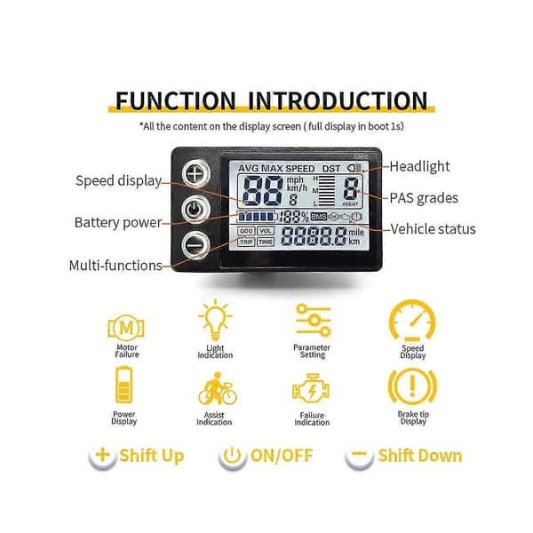 24V 36V 48V 60V Vandtæt LCD Display S866 Controller Panel Dashboard Elcykel Display til El(5Pin) Db Black