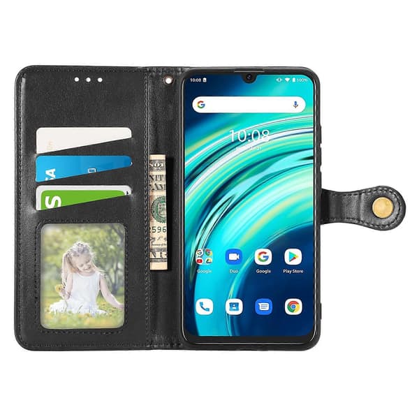 Retro Solid Farve Spænde Læder Telefon Cover (Sort) til UMIDIGI A9 Pro [DB] Black