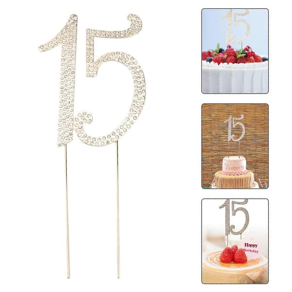 Rhinestone kake topper Elegant nummer 15 form gullfarge for bursdagsfestdekorasjoner 1 sett [DB]