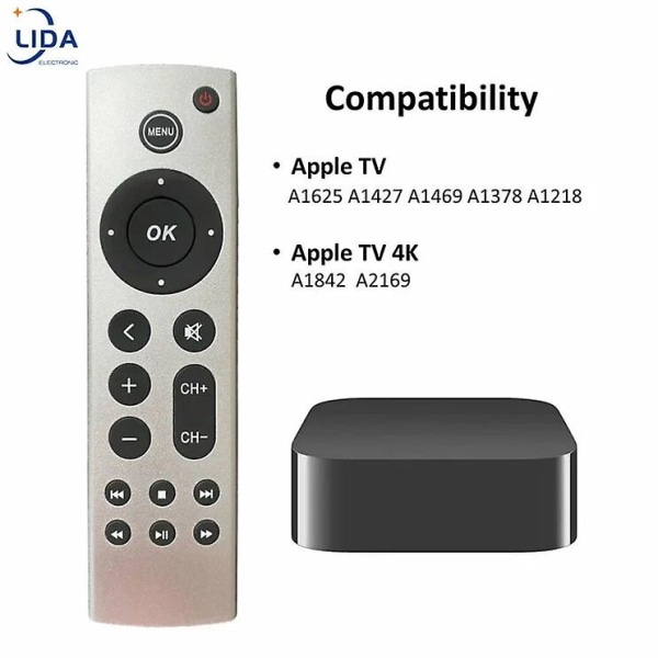 Universal ersättningsfjärrkontroll passar för Apple TV-fjärrkontroll 4k/ Hd A2169 A1842 A1625 A1427 A1469 A1378 A1218 utan röst [DB] For Apple TV