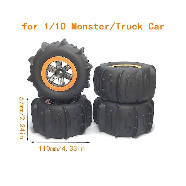4 stk 110mm Padle Dekk Snø Sand Dekk Hjul For Xinlehong 9125 9116 9155 144001 124019 104009 Rc C [DB] BlackOrange