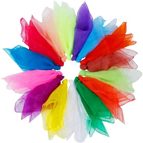 Pakke med 15 sjongleringshåndklær, chiffonghåndklær for dans, sjonglering, sensorisk lek, danse-håndklær, 60 x 60 cm fargerike håndklær [db]