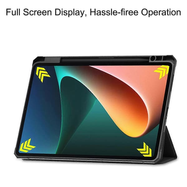 Til Xiaomi Pad 5/Pad 5 Pro Slim Case Tri-fold Stand PU Læder Stødsikkert Tablet Cover med Blyantholder Understøtter Auto Vågn/Søvn[DB]