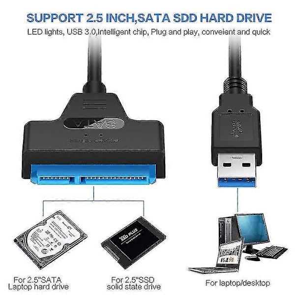 USB 3.0 SATA SSD HDD Adapterkabel Konverter 2 Harddiskdrev Ledning 22 Pins USB 3.0 SATA Kabel SATA til USB 3.0 Adapter Op til 6 Gbps Support DB