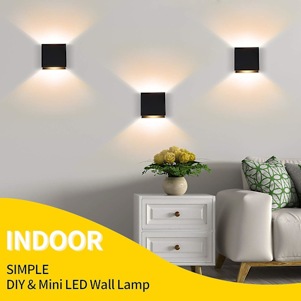 2-pack LED-vägglampor inomhus upp och ner vägglampor svart 6W aluminium [DB]