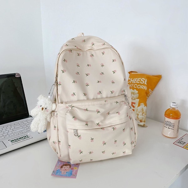 Rygsæk med blomsterprint til computer - blød, åndbar og lugtfri taske til shopping og udendørsaktiviteter [db]