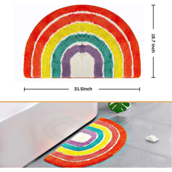 Badeværelse Tæppe Måt Rainbow Indendørs Gulvmåtter Anti-Slip Halvcirkel Tæppe Fluffy Tæppe  [dB}